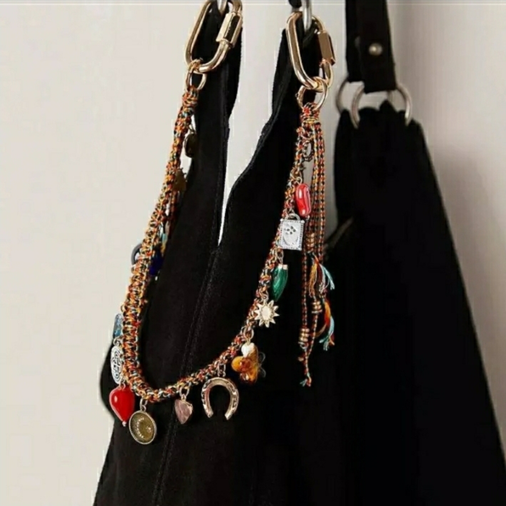Colorful Woven Fringe Purse Bag Accessory w/ Charms & Stones - NWT! - Picture 7 of 9